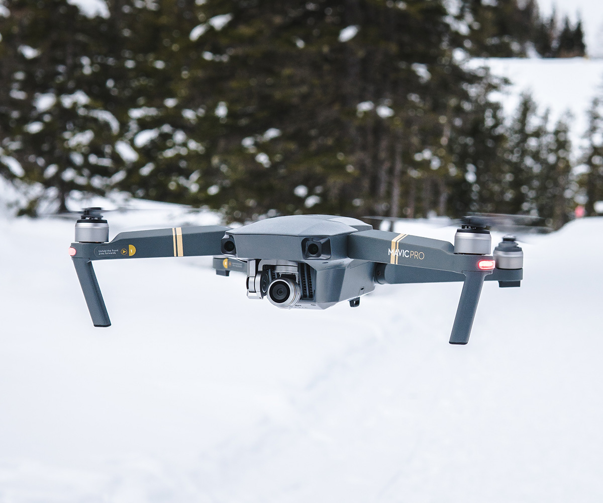 Drone for Christmas, snow, presents